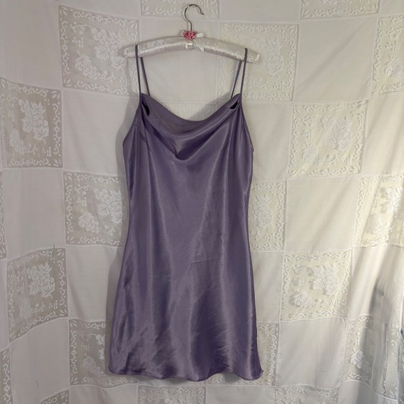 Avon Dresses & Skirts - Lavender Purple Satin Cowl Neck Slinky Whimsy Mini Slip Dress Size M-L